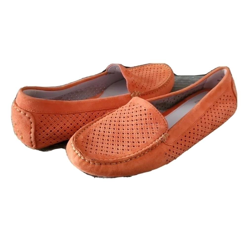 NEW Johnston & Murphy Orange Suede Flats Mocassins